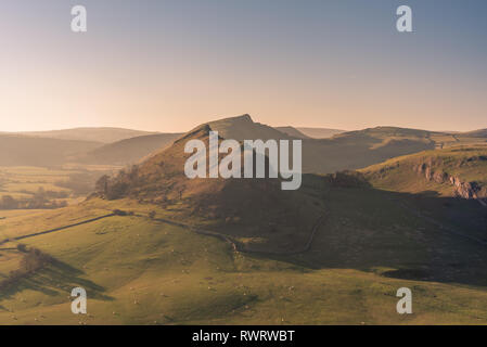 Sunset on Parkhouse Hill and Chrome Hill from Hitter Hill in the Peak District National Park. Stock Photo