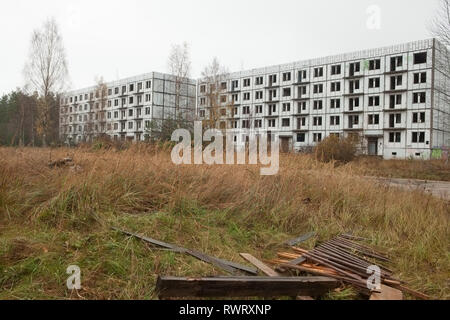 Abandoned apartment blocks at former Soviet military base, Irbene, Latvia Stock Photo