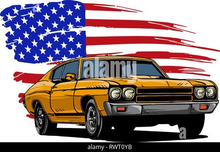 vector graphic design illustration of an American muscle car Stock Vector