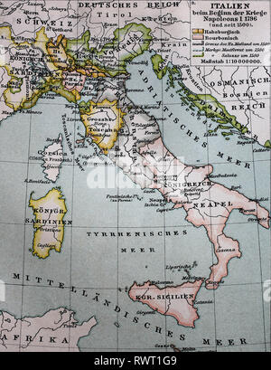 Landkarte von Italien von 1500 bis bei Beginn der Kriege Napoleon I, 1796 / Map of Italy from 1500 until the beginning of the Napoleonic Wars, 1796 Stock Photo