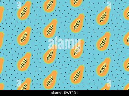 Papaya vector pattern on a blue background Stock Vector