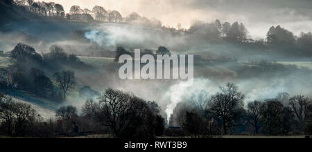 Morning mist in the Derwent Valley. The Peak District, England (1) Stock Photo