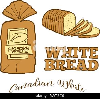 Colored sketches of Canadian White bread. Vector drawing of White food, usually known in Canada. Colored Bread illustration series. Stock Vector