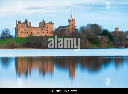 View of Linlithgow Palace in Linlithgow, West Lothian, Scotland, UK. Birthplace of Mary Queen of Scots.