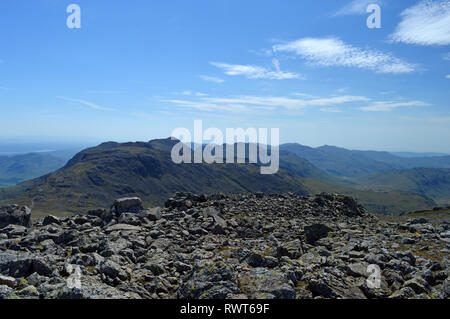 Langdale Pikes viewed from Great end on walk from Scafell Pike Stock Photo