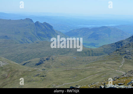 Langdale Pikes viewed from Great end on walk from Scafell Pike Stock Photo