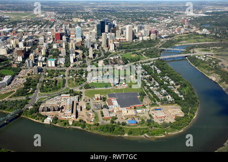 aerial, North Saskatchewan River, Edmonton, Alberta Stock Photo