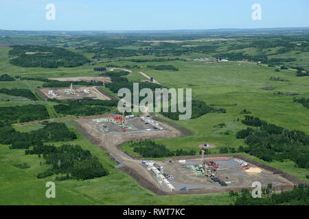 aerial,  Precision Drilling oil rigs Lloydminster, Alberta Stock Photo