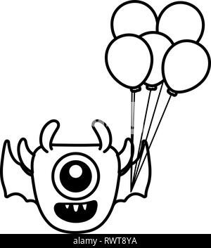 crazy monster with balloons helium character vector illustration design Stock Vector