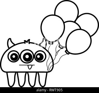 crazy monster with balloons helium character vector illustration design Stock Vector