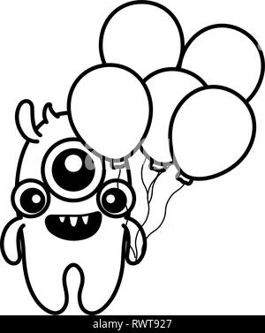 crazy monster with balloons helium character vector illustration design Stock Vector