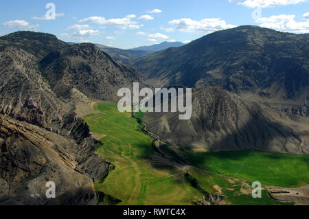 aerial, irrigation near Fraser River, Big Bar Creek, BC Stock Photo