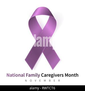 National Family Caregivers Month. Realistic Plum ribbon symbol. Medical Design. Vector illustration. Stock Vector