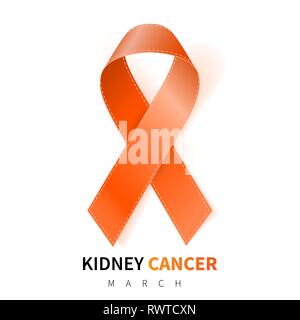 National Kidney Cancer Awareness Month. Realistic Orange ribbon symbol. Medical Design. Vector illustration. Stock Vector