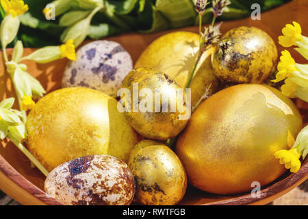 Easter egg on garden grass background, happy easter day concept Stock Photo