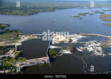 aerial, Pointe du Bois Generating Station, Pointe du Bois, Manitoba Stock Photo
