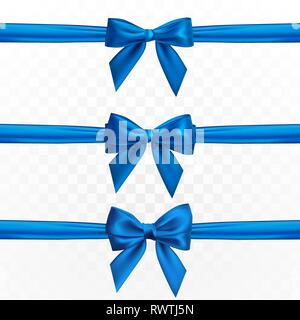 Realistic blue bow. Element for decoration gifts, greetings, holidays. Vector illustration. Stock Vector