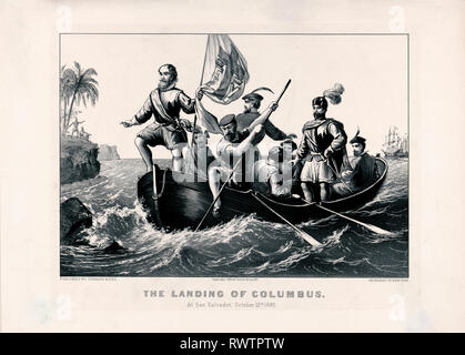 The landing of Columbus at San Salvador, October 12, 1492 (printed ca. 1876) Stock Photo