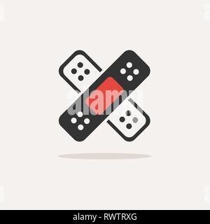Band aid icon with shadow on a beige background. Medicine care object. Vector illustration Stock Vector