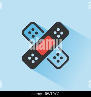 Band aid icon with shadow on a blue background. Medicine care object. Vector illustration Stock Vector