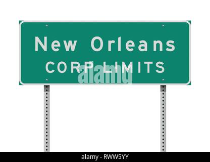 Vector illustration of the New Orleans Corp Limit green road sign Stock Vector