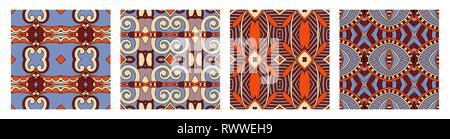 set of different seamless colored vintage geometric pattern Stock Vector