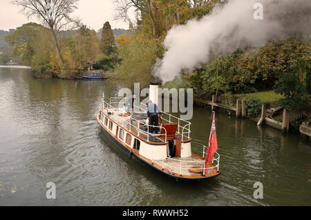 Vintage steam driven boat on the River Thames in England Stock Photo