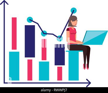 statistical graphics bars with young woman vector illustration design Stock Vector