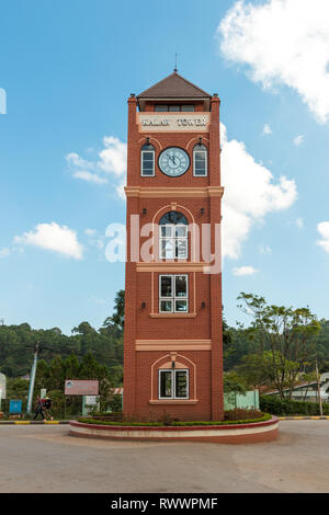 KALAW, MYANMAR - 25 NOVEMBER, 2018: Vertical picture of the beautiful Clock Tower, one of the landmarks of Kalaw, Myanmar Stock Photo