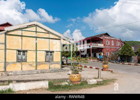 KALAW, MYANMAR - 25 NOVEMBER, 2018: Horizontal picture of old buildings in the center of Kalaw, Myanmar Stock Photo