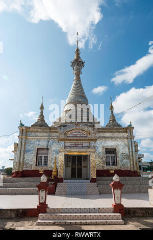 KALAW, MYANMAR - 25 NOVEMBER, 2018: Vertical picture of the beautiful architecture Aung Chan Tha Pagoda, located in Kalaw, Myanmar