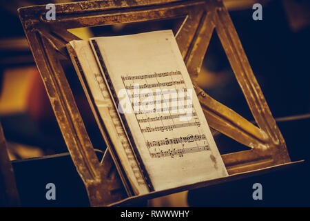 Close up shot of a music sheet with notes. Stock Photo