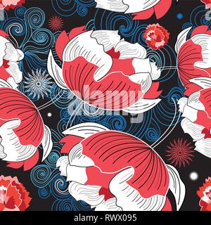 Vector beautiful graphic seamless pattern with flowers on a dark background. An example for the design of fabrics or web sites. Stock Vector