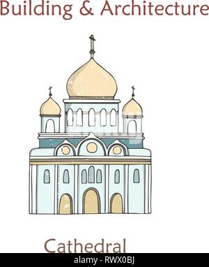 MOSCOW, RUSSIA Cathedral of Christ the Saviour. Vector flat icon Stock Vector