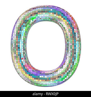 Disco font, letter O from glitter mirror facets. 3D rendering isolated on white background Stock Photo
