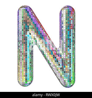 Disco font, letter N from glitter mirror facets. 3D rendering isolated on white background Stock Photo
