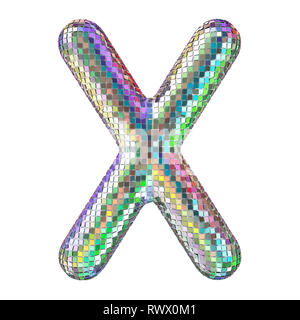 Disco font, letter X from glitter mirror facets. 3D rendering isolated on white background Stock Photo