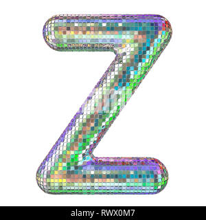 Disco font, letter Z from glitter mirror facets. 3D rendering isolated on white background Stock Photo