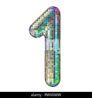 Disco font, number 1 from glitter mirror facets. 3D rendering isolated on white background Stock Photo