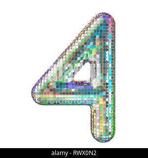 Disco font, number 4 from glitter mirror facets. 3D rendering isolated on white background Stock Photo