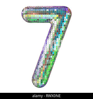 Disco font, number 7 from glitter mirror facets. 3D rendering isolated on white background Stock Photo