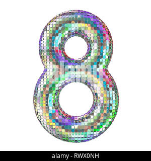 Disco font, number 8 from glitter mirror facets. 3D rendering isolated on white background Stock Photo