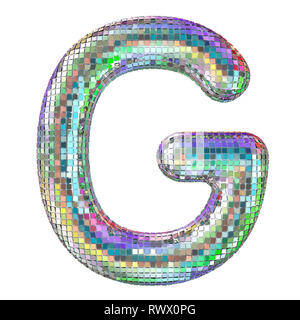 Disco font, letter G from glitter mirror facets. 3D rendering isolated on white background Stock Photo