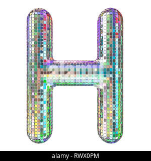 Disco font, letter H from glitter mirror facets. 3D rendering isolated on white background Stock Photo