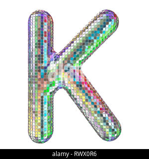 Disco font, letter K from glitter mirror facets. 3D rendering isolated on white background Stock Photo