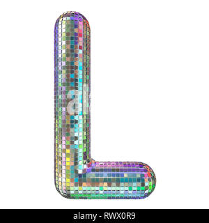 Disco font, letter L from glitter mirror facets. 3D rendering isolated on white background Stock Photo