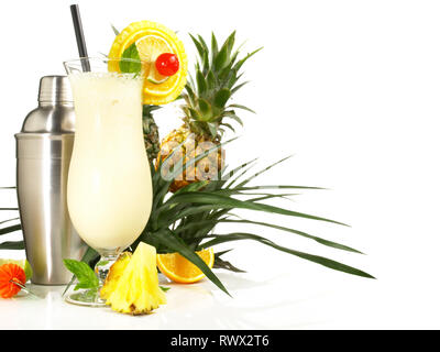 Pina Colada - Coconut Cocktail on white Background Stock Photo