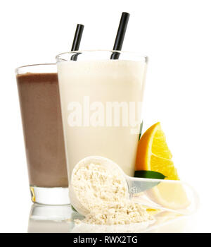 Protein Milkshakes on white Background Stock Photo