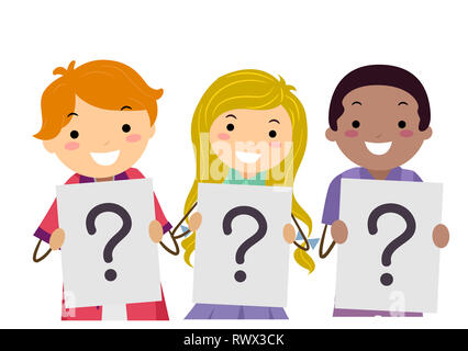 Illustration of Stickman Teens Girl and Guy Holding a Board with Question Marks Stock Photo
