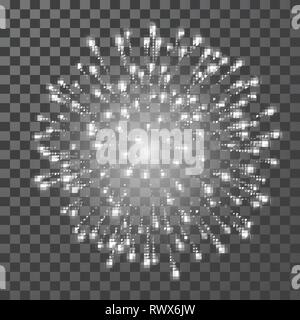 Fireworks. Festival white firework. Vector llustration on transparent background. Stock Vector
